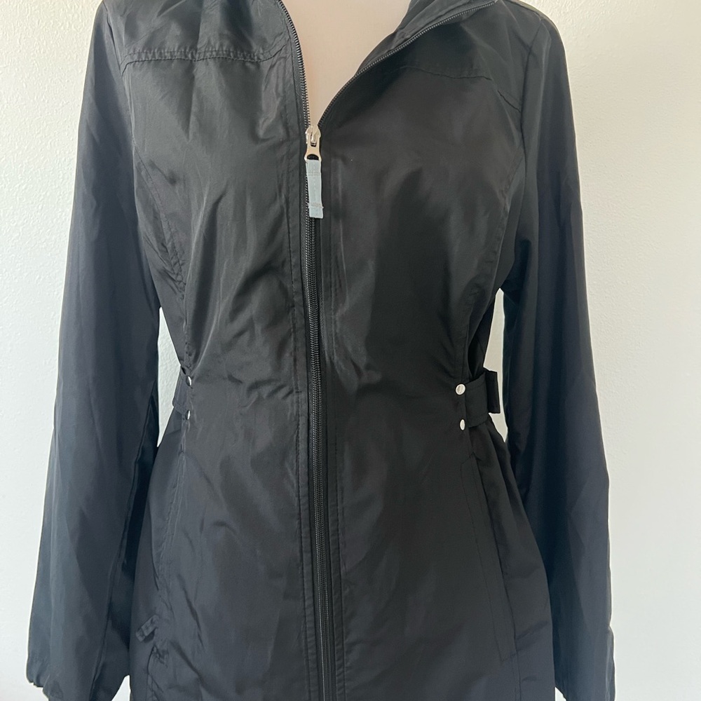 Flattering Jones New York Women's Black raincoat Utility hooded Jacket large